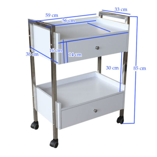 carrello per estetica e centri spa con due cassettiere, misure