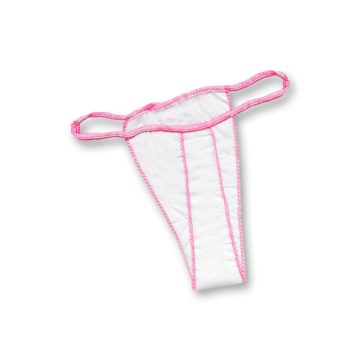 Tanga monouso per massaggi e cerette, colore bianco, con cuciture rosa